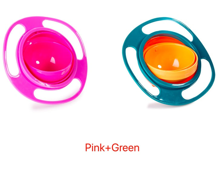 360 Rotate Universal Spill-proof Bowl Dishes Green Pink 2pc