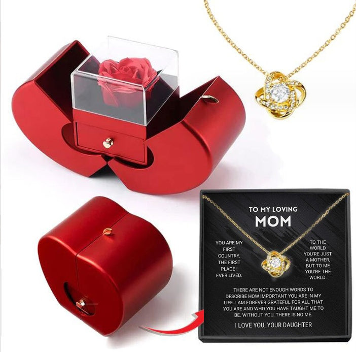 Box Red Apple Christmas Gift Necklace Gold Card Apple Box English