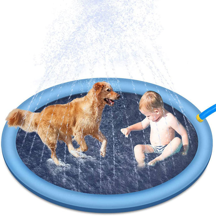 Non-Slip Splash Pad For Kids And Pet Dog Pool Summer Outdoor Water Toys Fun Backyard Fountain Play Mat Blue170cm