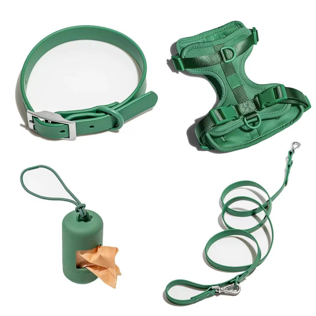 Dog Tactical Chest Back Anti-bite Waterproof Collar Green Four Piece Set