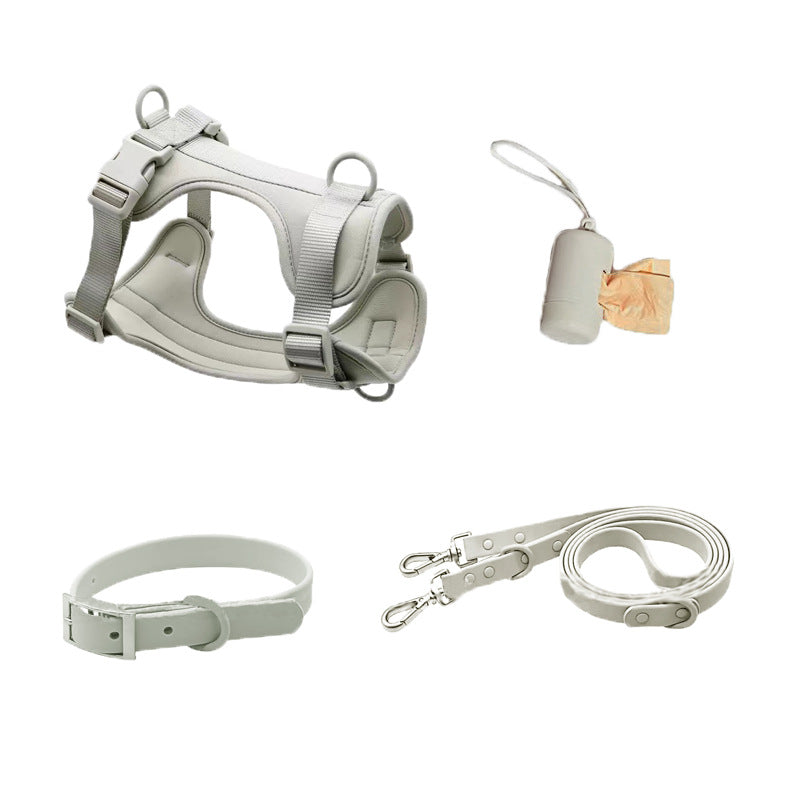 Dog Tactical Chest Back Anti-bite Waterproof Collar Light Gray Four Piece Set