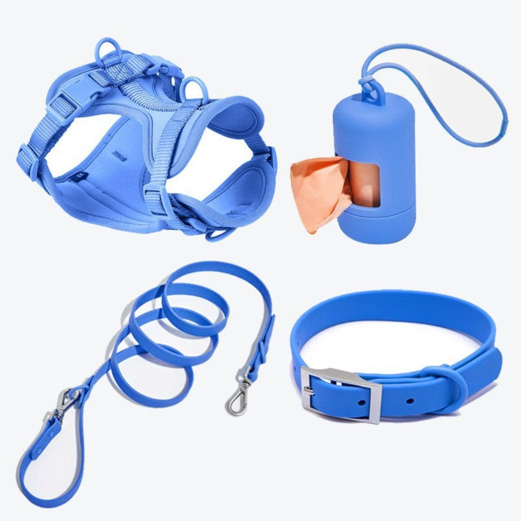 Dog Tactical Chest Back Anti-bite Waterproof Collar Moonlight Blue Four Piece Set