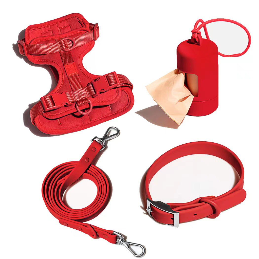 Dog Tactical Chest Back Anti-bite Waterproof Collar Red Four Piece Set