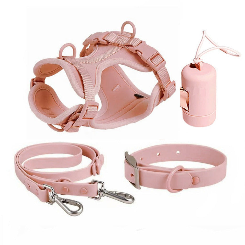 Dog Tactical Chest Back Anti-bite Waterproof Collar Pink Four Piece Set