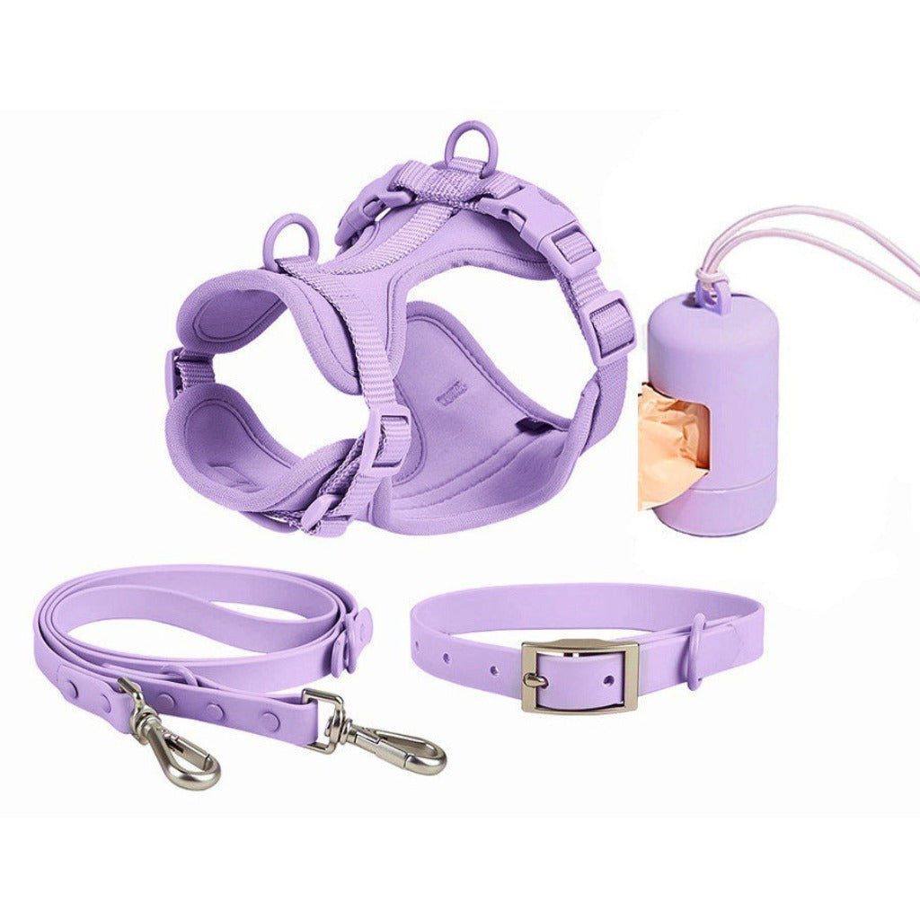 Dog Tactical Chest Back Anti-bite Waterproof Collar Purple Four Piece Set