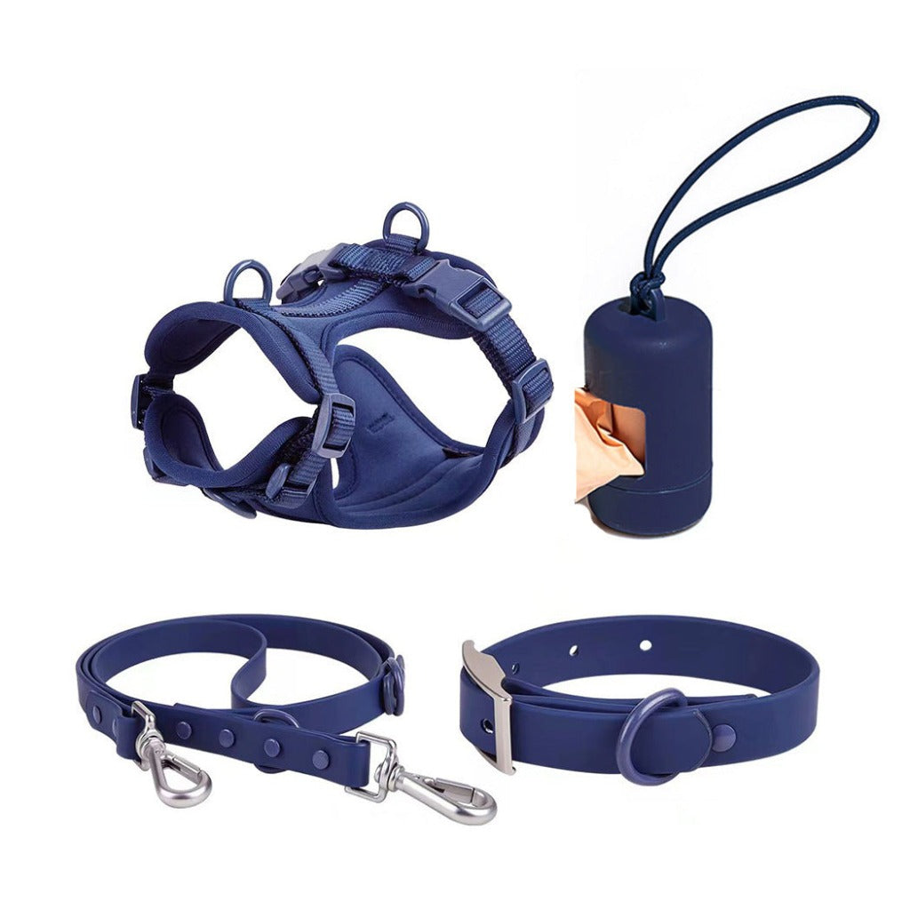 Dog Tactical Chest Back Anti-bite Waterproof Collar Sapphire Blue Four Piece Set