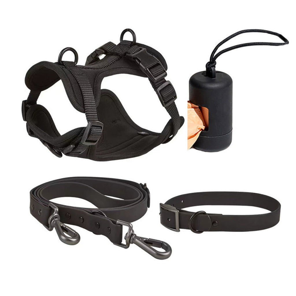 Dog Tactical Chest Back Anti-bite Waterproof Collar Black Four Piece Set