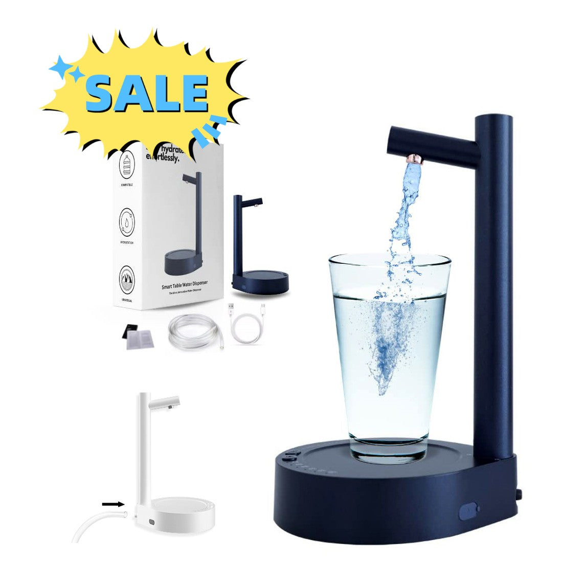 Stay hydrated with our Rechargeable Desk Electric Water Dispenser. Perfect for home and office use in London, Manchester, and Birmingham, this automatic water dispenser makes accessing fresh water easy with just a button. Compact and stylish, it's a must-have for any workspace or kitchen.