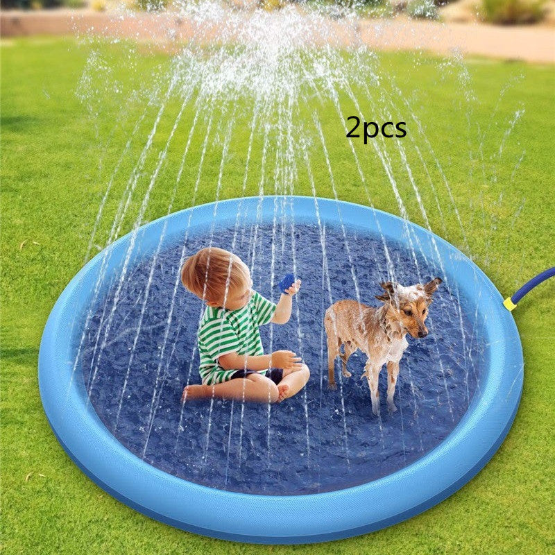 Non-Slip Splash Pad For Kids And Pet Dog Pool Summer Outdoor Water Toys Fun Backyard Fountain Play Mat Blue150cm2pcs