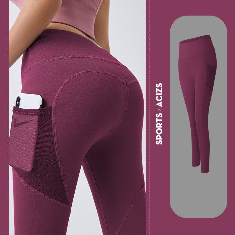 Yoga Pants Women With Pocket Leggings Sport Girl Gym Leggings Women Tummy Control Jogging Tights Female Fitness Pants Red