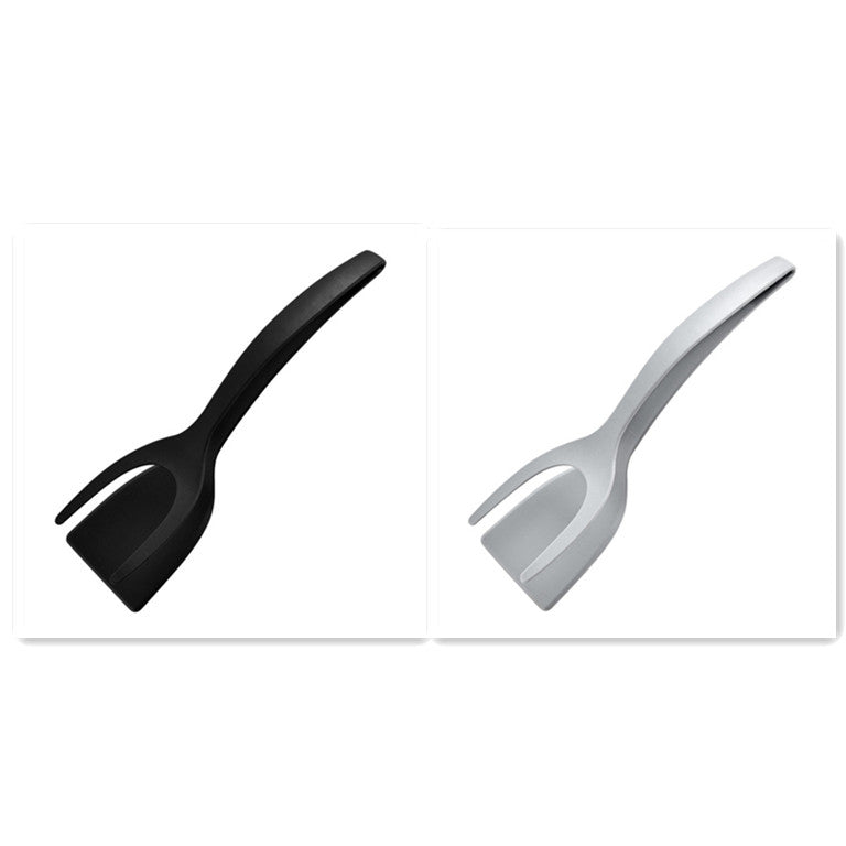 2-in-1 Grip and Flip Tongs Egg Spatula Black gray