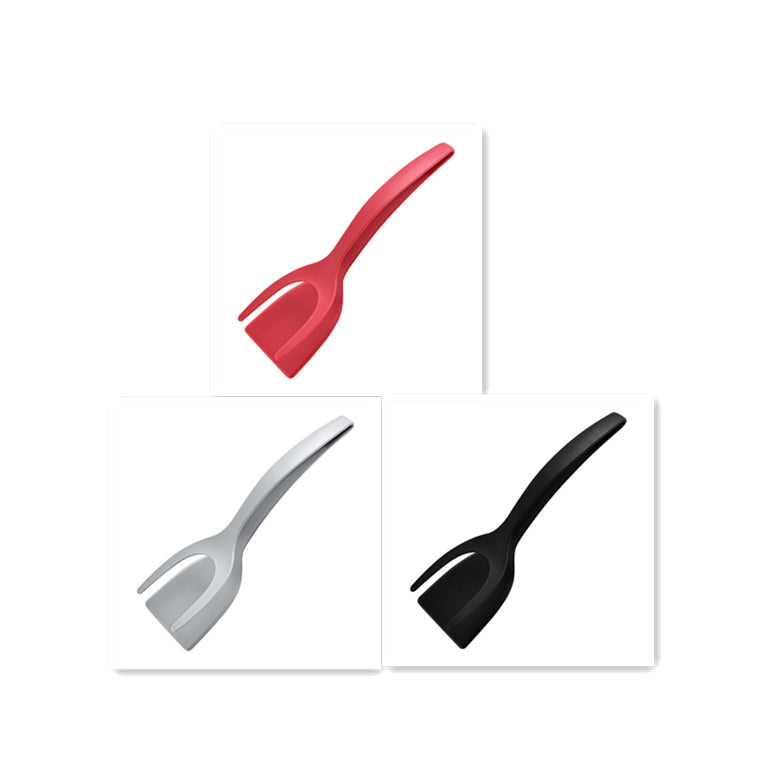 2-in-1 Grip and Flip Tongs Egg Spatula Black Red Grey