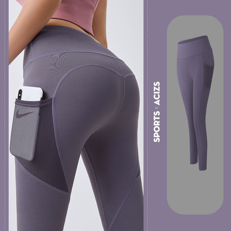 Yoga Pants Women With Pocket Leggings Sport Girl Gym Leggings Women Tummy Control Jogging Tights Female Fitness Pants Tomato Purple