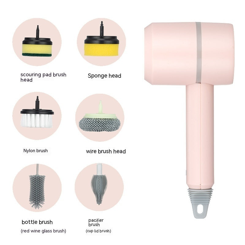 Electric Cleaning Brush Dishwashing Brush Automatic Wireless USB Rechargeable Professional Kitchen Bathtub Tile Cleaning Brushes Pink Six headed