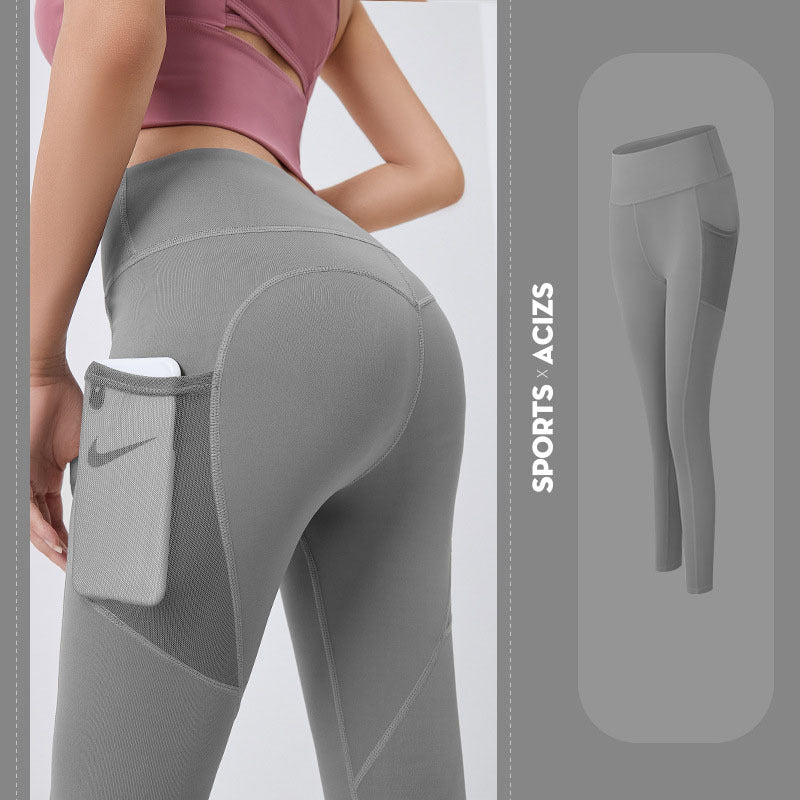 Yoga Pants Women With Pocket Leggings Sport Girl Gym Leggings Women Tummy Control Jogging Tights Female Fitness Pants Sea Rock Grey