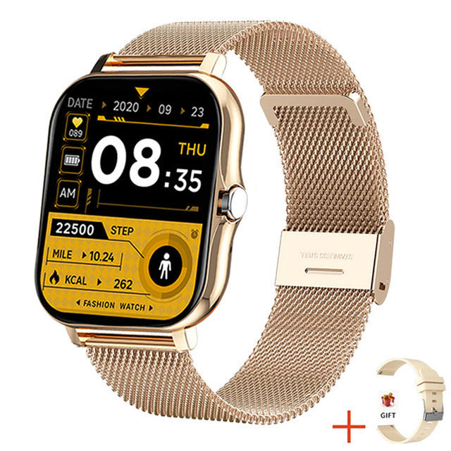 Y13 Smart Watch Pedometer Heart Rate Monitoring Bluetooth Call Gold mesh plus silicone