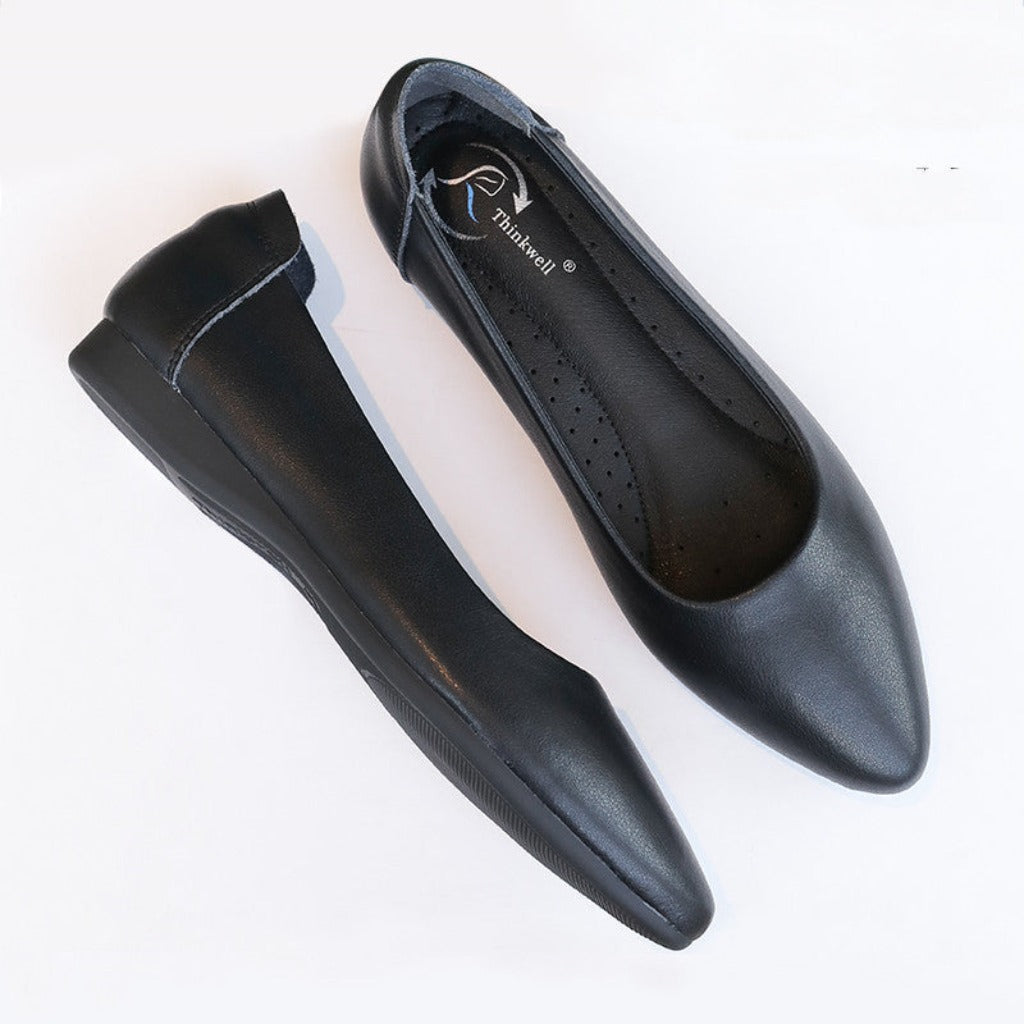 Black Leather Work Shoes for Women