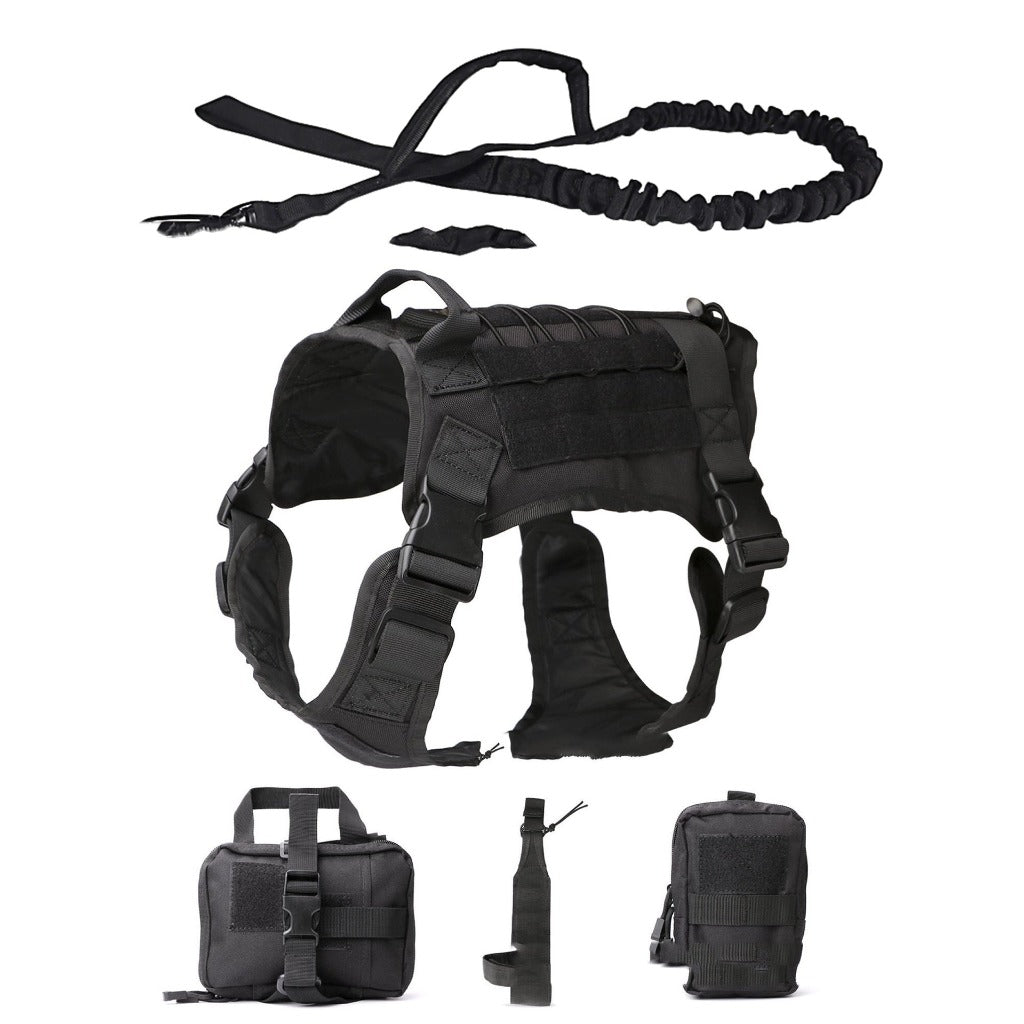 Outdoor Dog Vest Five Piece Suit Tactical Dog Clothing Dog Supplies Black