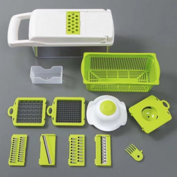 Streamline Your Kitchen Tasks with our 12-in-1 Manual Vegetable Chopper Green with white