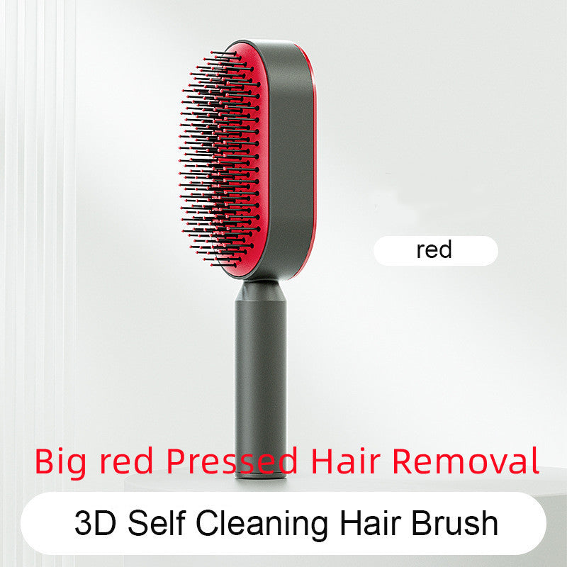 Self Cleaning Hair Brush For Women Big red Pressed Hair Removal