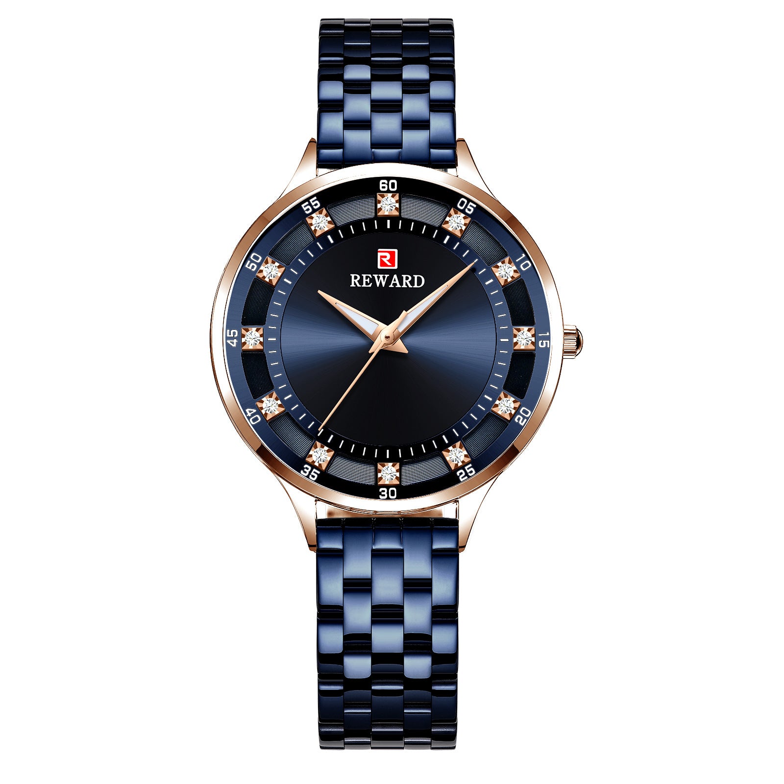 Elegant Fashion Steel Belt Quartz Diamond Women's Watch: Stylish and Waterproof Rose Shell Blue Surface