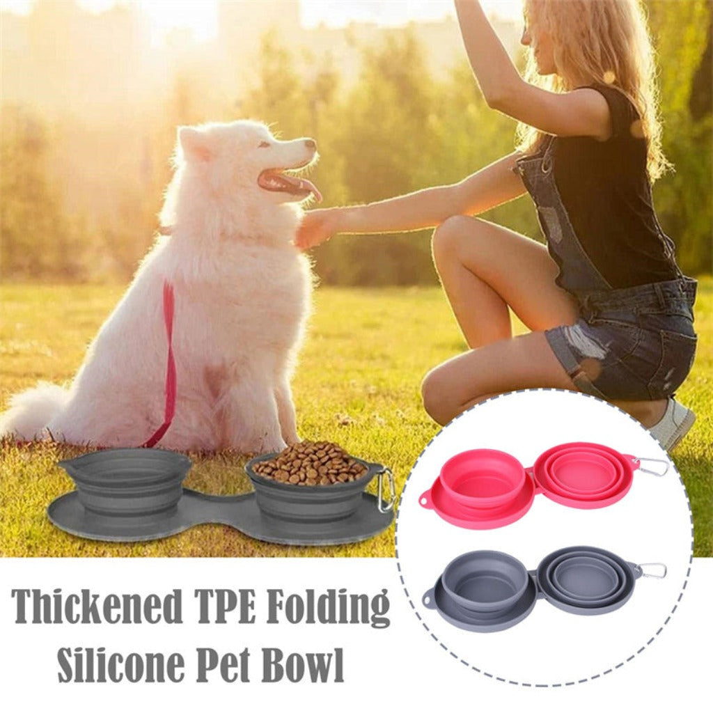 Rubber Foldable Double Bowl Pet Feeding Bowl | Premium Dog & Cat Bowls