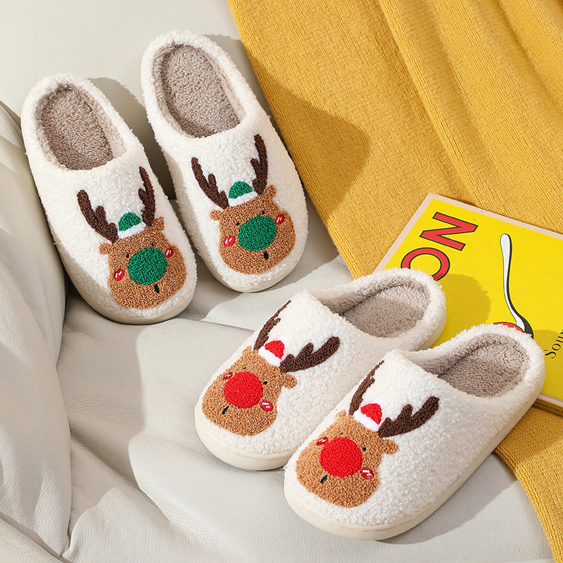 Elk Design Christmas Winter Home Slippers 