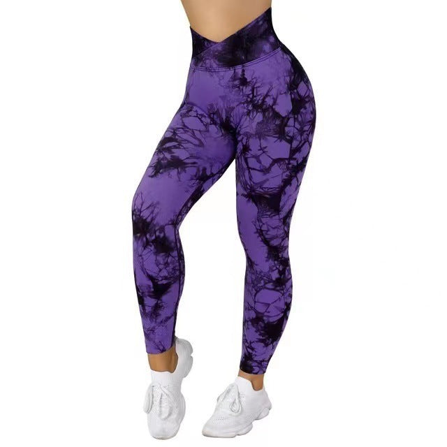 Sculpted Splendor: Seamless Tie-Dye Yoga Pants for Women Purple