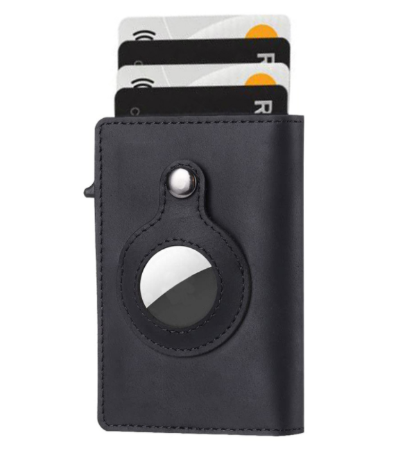 Secure Your Essentials with AirTag Wallet: RFID Card Holder & Anti-Theft Solution Leather black