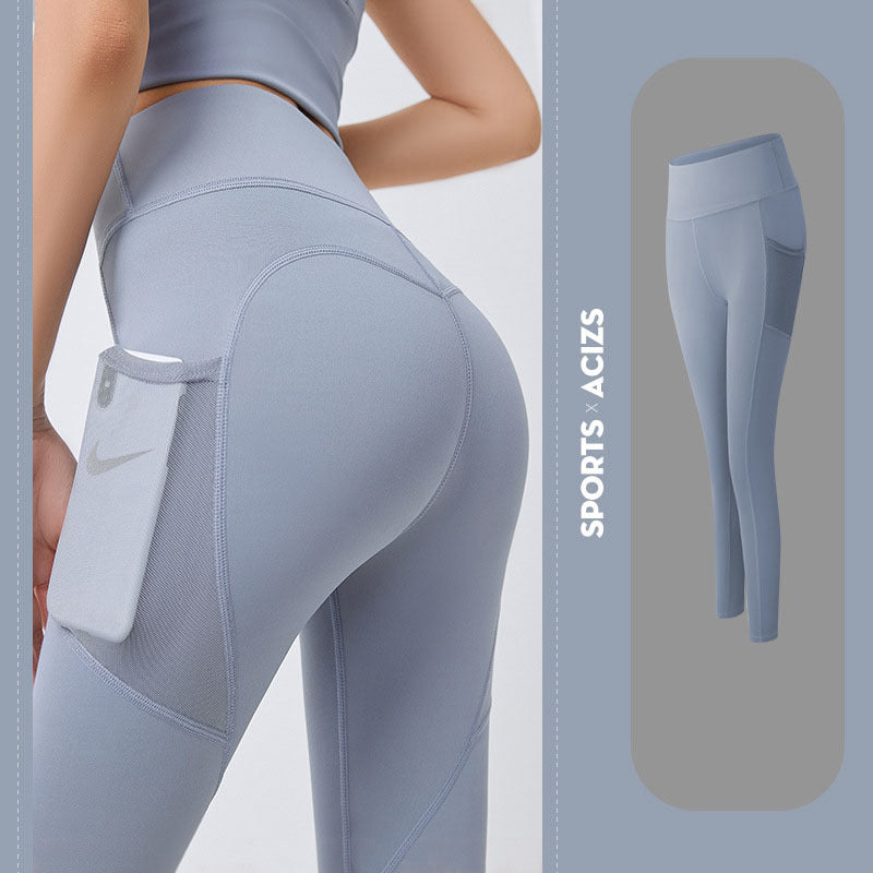 Yoga Pants Women With Pocket Leggings Sport Girl Gym Leggings Women Tummy Control Jogging Tights Female Fitness Pants Grey Lake Blue