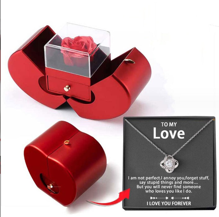 Box Red Apple Christmas Gift Necklace silver card box English