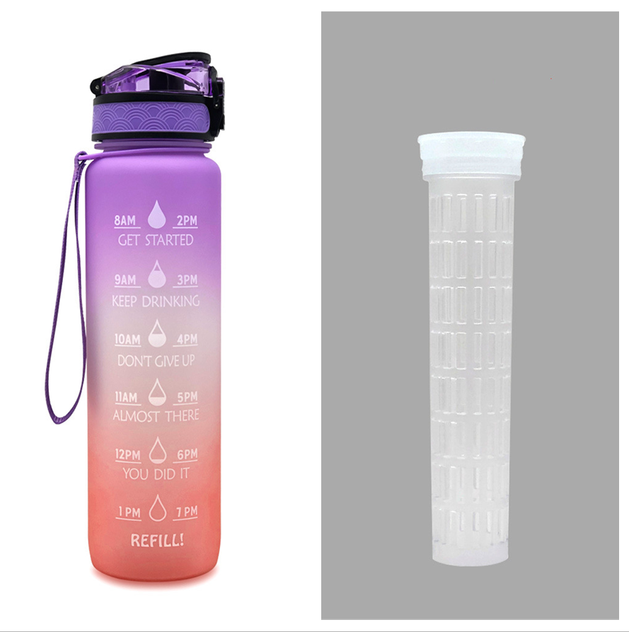 Motivational 1L Tritan Water Bottle Purple orange gradient set 1L