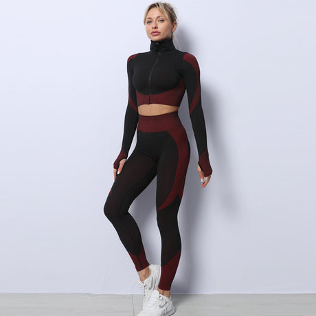 3PCS Yoga Set Seamless Sport Set Women Gym Clothing Leggings Women Crop Top Sports Bra Women Fitness Gym Set Womens Outfits Tracksuit Scarlet